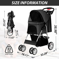Unisakey Foldable 4-Wheel Pet Stroller for Dogs Cats 10-33lbs - Black - image 2