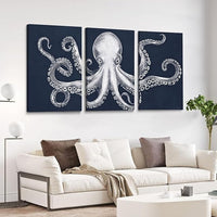 Octopus Wall Decor, Octopus Canvas Wall Art, Ocean Wall Decor,Sea Animal Canvas to Paint for Bathroom, Living Room, Bedroom (12" x 18" x 3 pcs)