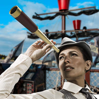 SSZS gold pirate spyglass telescope with leather grip and pocket compass - view 3