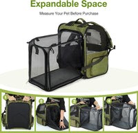 Cat Carrier Backpack, Expandable Pet Carrier with Sun Shade & Full Front Opening, Breathable Mesh - Dark Green / L-Mesh Window - image 4