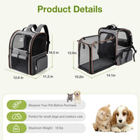 Cat Carrier Backpack, Expandable Pet Carrier with Sun Shade & Full Front Opening, Breathable Mesh - Grey / L-Mesh Window - image 2