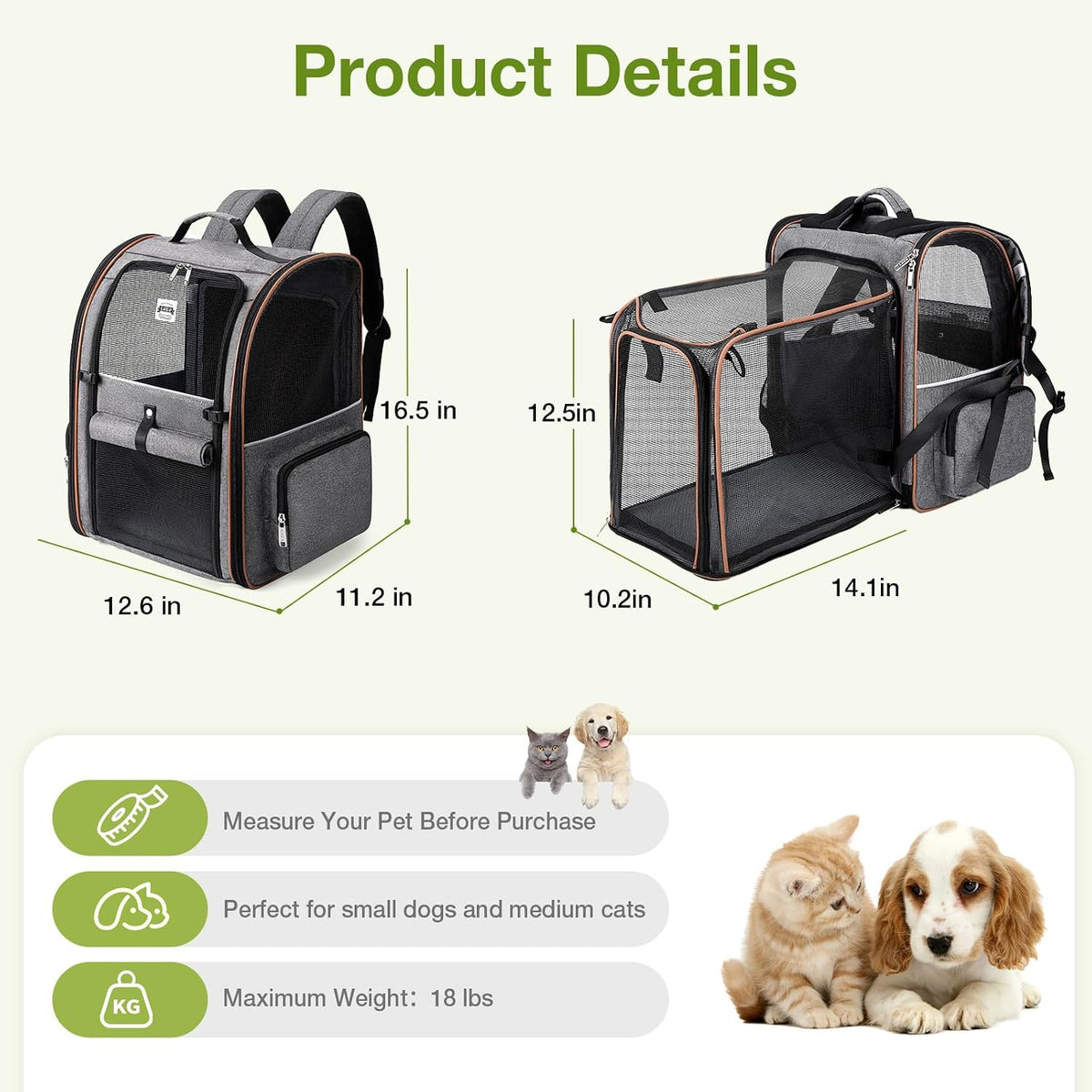 Cat Carrier Backpack, Expandable Pet Carrier with Sun Shade & Full Front Opening, Breathable Mesh - Grey / L-Mesh Window - image 2