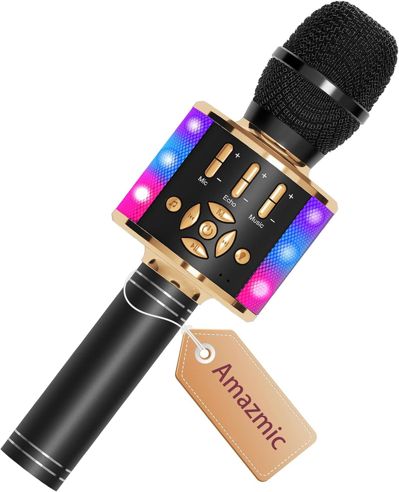 Amazmic Kids Karaoke Microphone Machine Toys for Girls Bluetooth - Black Gold