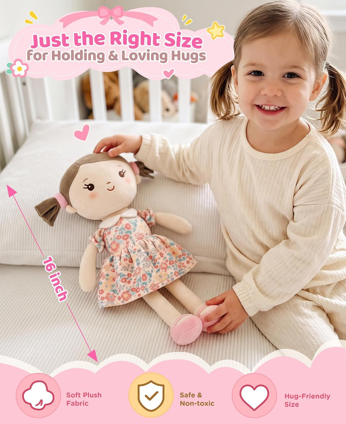 GAGAKU soft baby doll in a floral print rag doll style for toddlers - view 17