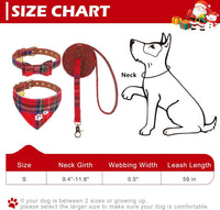 Dog Collar and Leash Set - Embroidery Floral Dog Bow Tie and Bandana Collar with Bell, Cute Flower - Tartan / Small - image 2