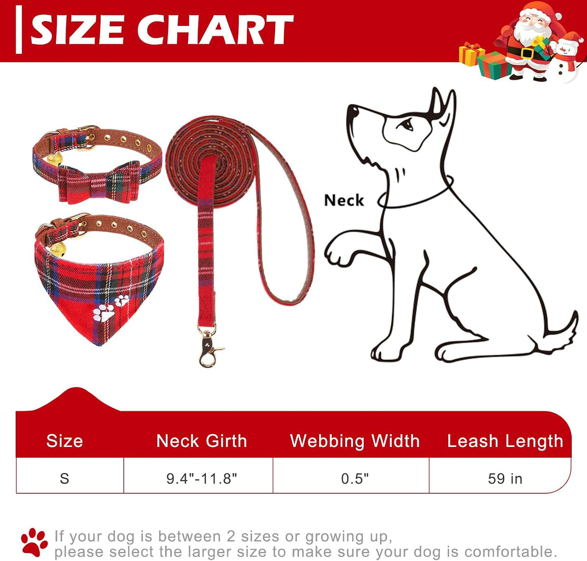 Dog Collar and Leash Set - Embroidery Floral Dog Bow Tie and Bandana Collar with Bell, Cute Flower - Tartan / Small - image 2