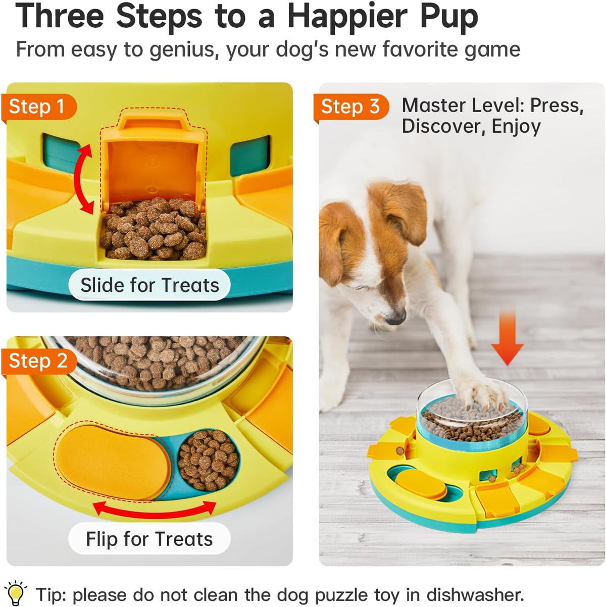 Potaroma Dog Puzzle Toy 2 Levels, Slow Feeder - Yellow Blue - image 3