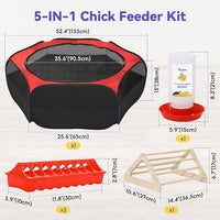 Pawaboo 5-in-1 Chicken Brooder Box for Chick Starter Kit, Includes Pet Cage Tent, Chicks Perch, Chicks Feeder, 1.1L Chick Waterer, Baby Chicken Supplies (Brooder Set), Red+Black