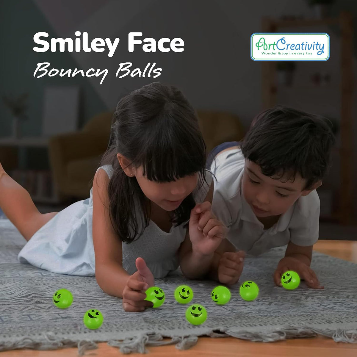 ArtCreativity Glow in the Dark Orange Smiley Face Bouncing Balls - Green - image 2