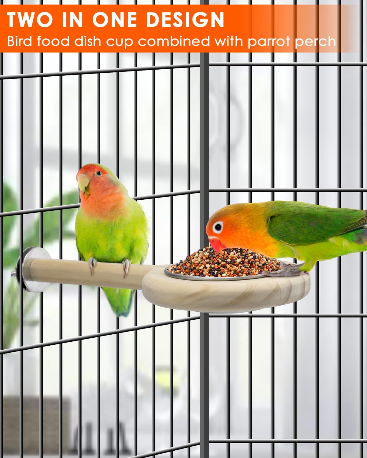 KATUMO Bird Perch Bird Feeding Cup Parrot Wood Perch Stand Toy Bird - L Perch (Pack of 2) - image 4