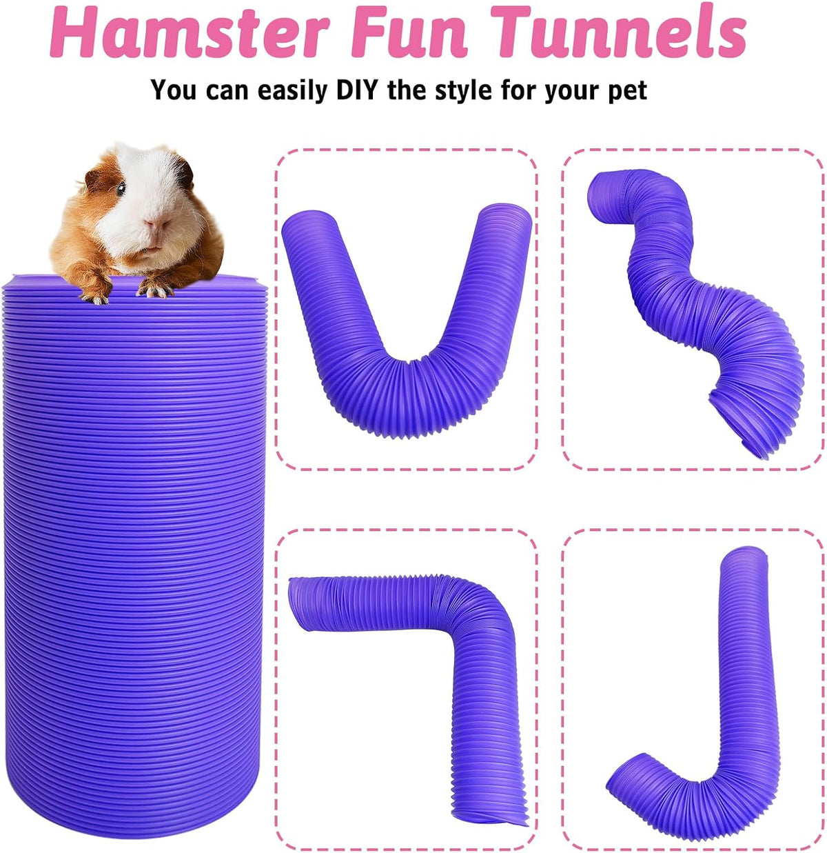 Collapsible Pet Tunnel 2 PCS Hamster Fun Tunnels – Essentials for Small Pets - Purple - image 3