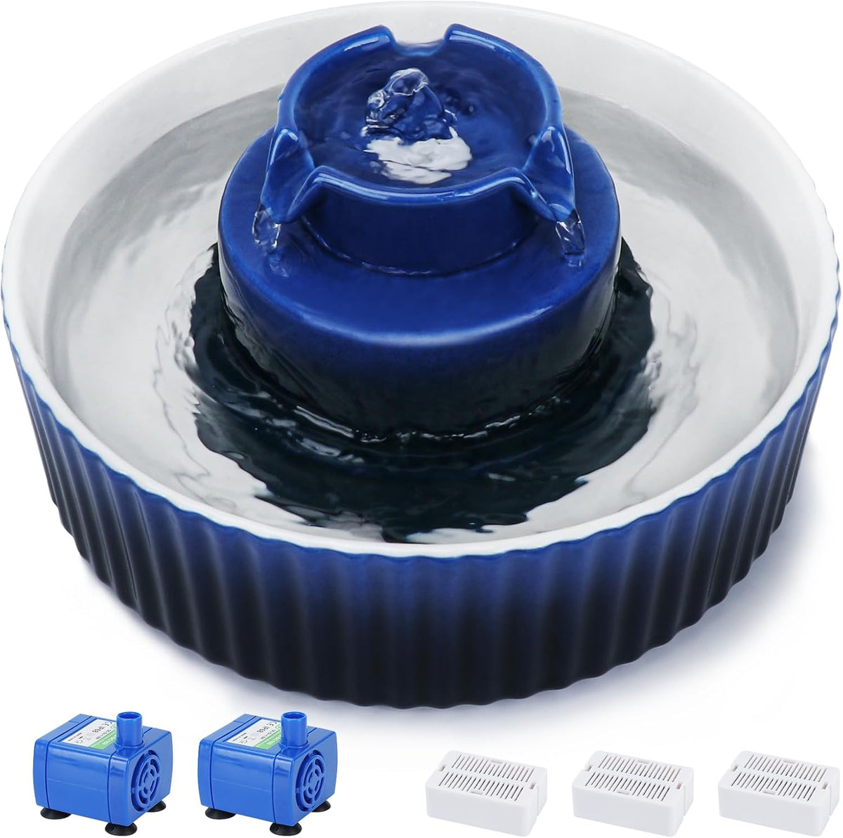 Lawfery Ceramic Cat Water Fountain - Dark Blue Ceramic Fountain