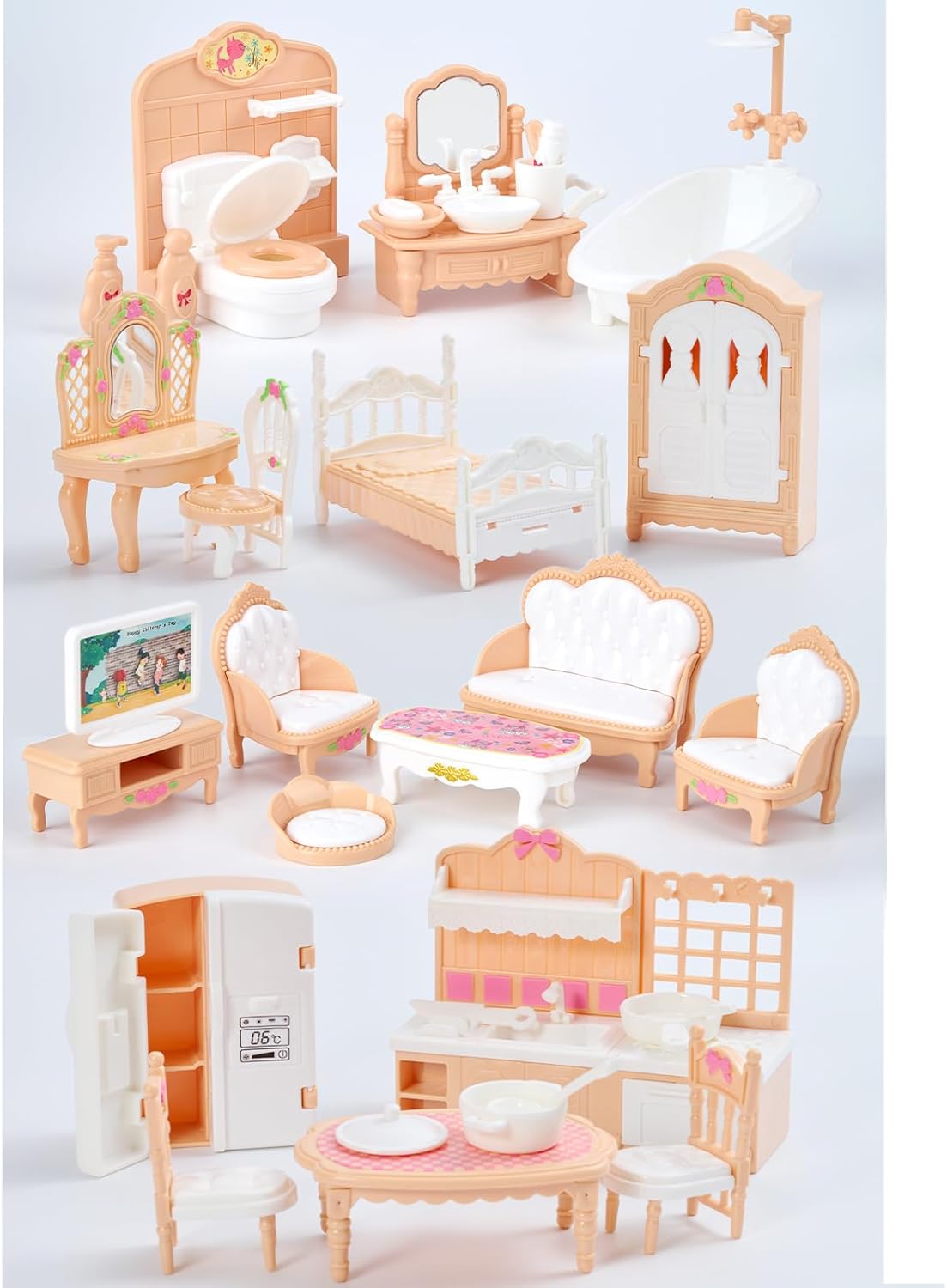 Thildani 35-piece pink and white dollhouse furniture set for bedroom, bathroom, living room and kitc - view 4