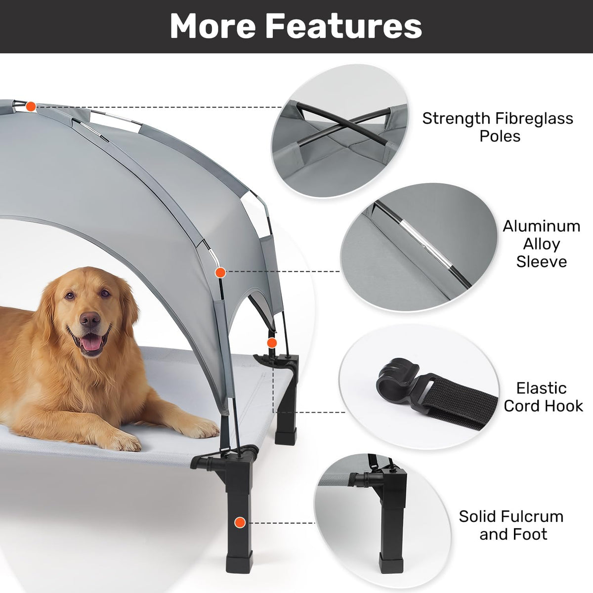 Elevated Dog Bed with Removable Canopy - Grey / 51"L x 36"W x 9.5"H - image 3