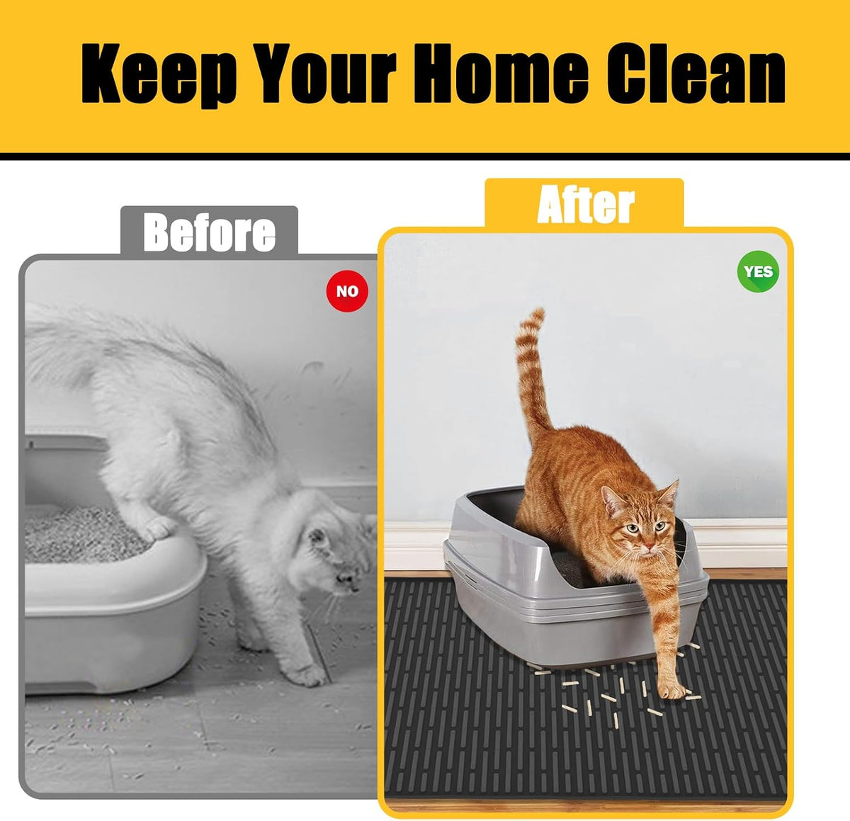 Ultibe 40"x30" Extra Large Silicone Cat Litter Mat - Black / 40"L x 30"W - image 2