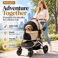 Pettingzoo Dog Stroller, Aluminum Frame, Removable Carrier - Khaki - image 2