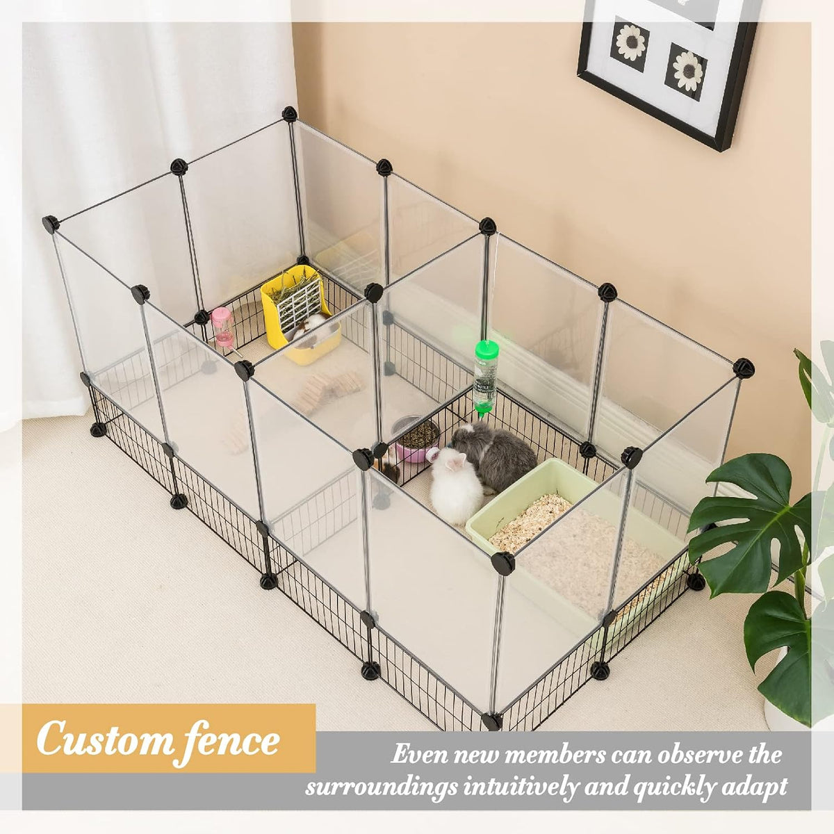 DINMO 28 Panels Bunny Playpen, Iron Net Bottom - Plastic+Metal-28 panels-L - image 3
