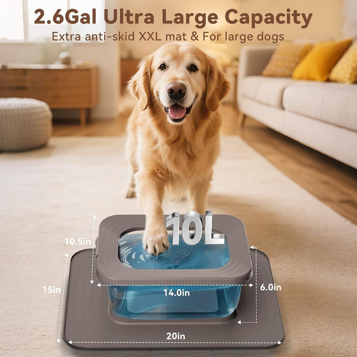 10L No Spill Dog Water Bowl Stainless Steel for Messy Drinkers – Essentials for Dogs - Gray - image 2