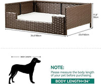 YITAHOME Rattan Dog Sofa Bed with Cushion, Wicker Pet Bed Sofa Couch Indoor Outdoor Waterproof for Large Medium Small Dogs Cats (34.6''L*23.6''W*11.8''H,Beige)