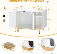 Hzuaneri Cat Litter Box Enclosure - White and Gold / 31.4"L x 19.6"W x 24"H - image 3
