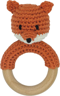 Joliecraft beige crochet bear rattle with natural wood teething ring - view 5
