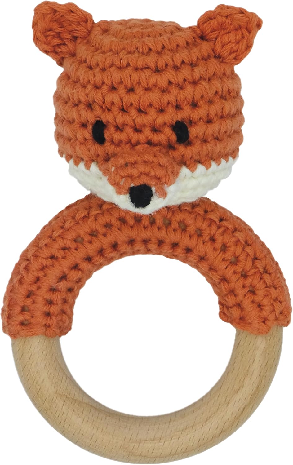 Joliecraft beige crochet bear rattle with natural wood teething ring - view 5