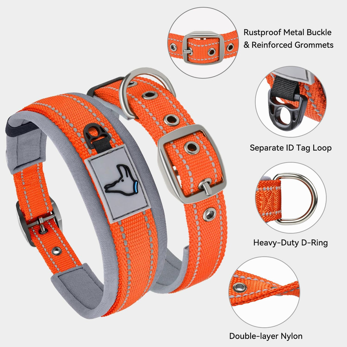 Joytale Reflective Dog Collar for Large Dogs with Wide Padding - Orange / S - image 3