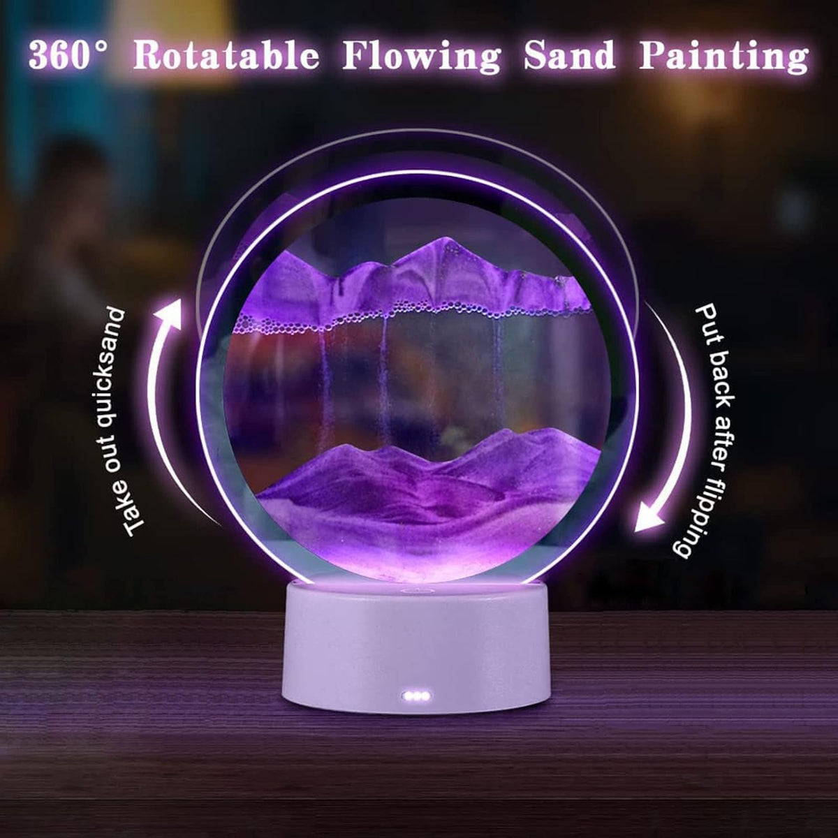rysnwsu Moving Sand Art Picture Round Glass 3D Deep Sea Sandscape - Purple / Button-Control - image 3