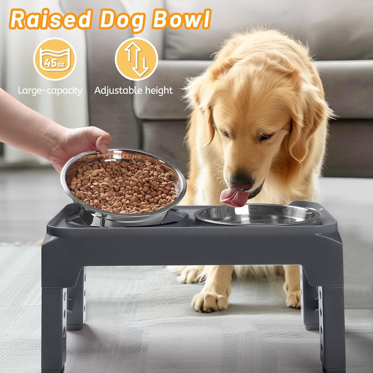 Hubulk Elevated Dog Bowls with 2 Stainless Steel Dog Food & Water - S (6" for Small Dogs) / Grey - image 4
