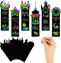 JUNEBRUSHS rainbow scratch art bookmarks with bamboo scratch sticks and colored satin ropes - view 5