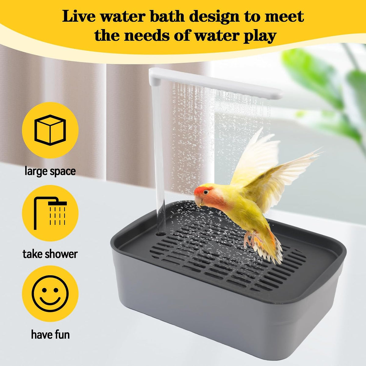 Automatic Bird Shower with Pump - 【Rectangular Grey Bird Shower】 - image 2