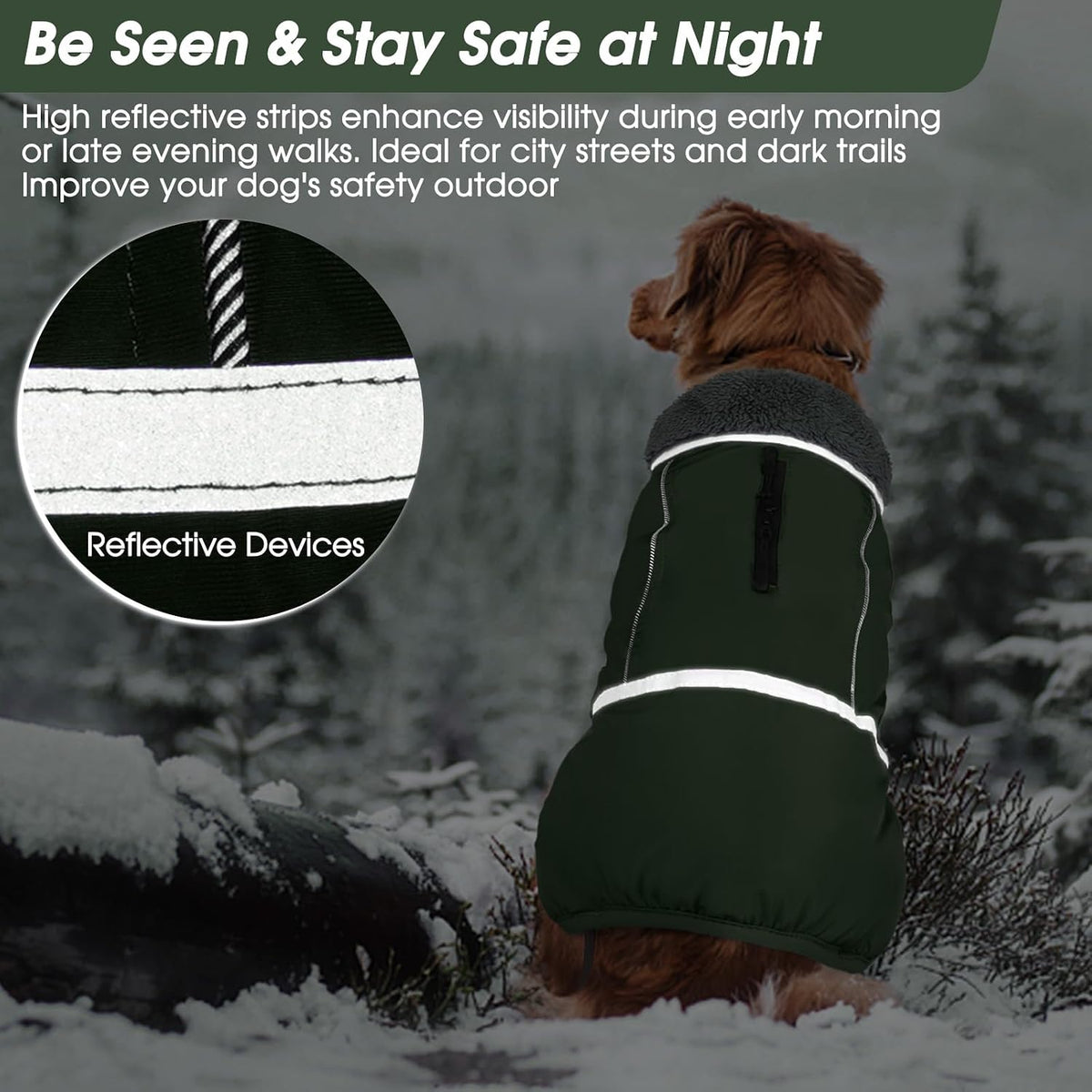 QBLEEV Warm Dog Coat, Reflective Dog Jacket - Armygreen / X-Large - image 4