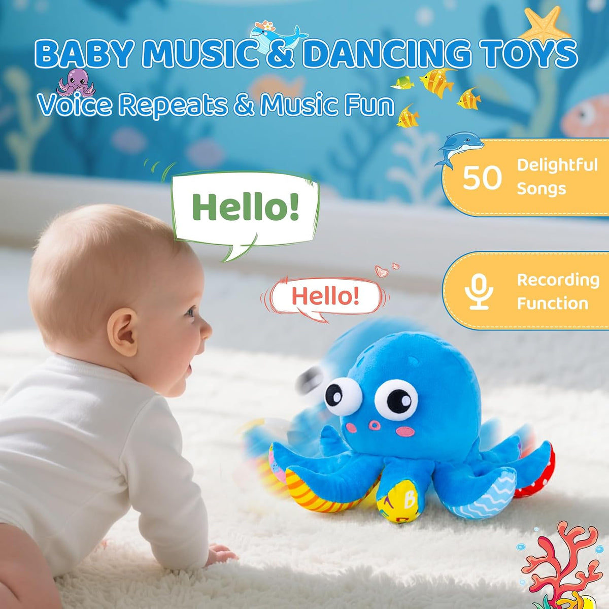 Musical Crawling Crab Baby Toy - Octopus-blue - image 4