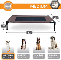K&H Pet Products Outdoor Elevated Dog Cot, Breathable Cooling Elevated Cot Hammock Pet Bed for Medium Dogs, Washable Mesh Cover, Raised Metal Frame, Collapsible, Portable - Medium 32 X 25 Chocolate