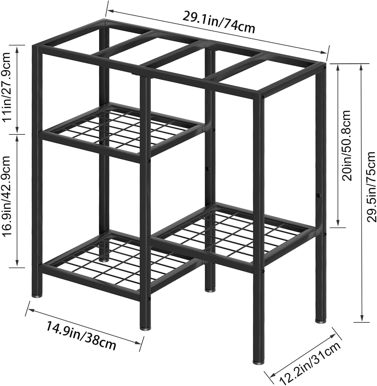 Two-tier metal aquarium stand for 10, 20 and 29 gallon tanks with adjustable anti-slip feet - view 3