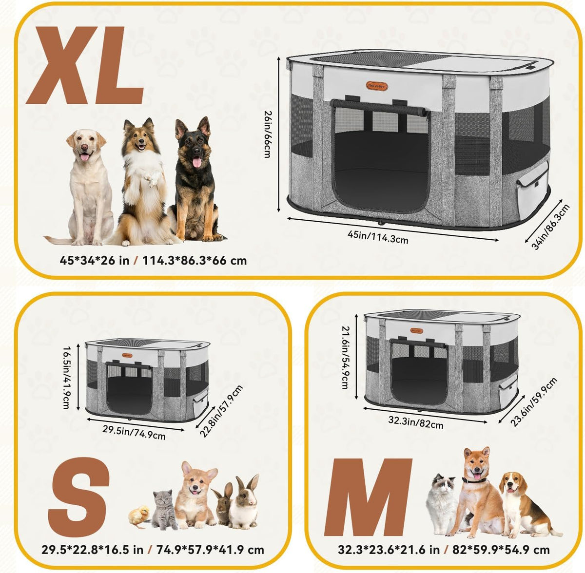 Foldable Pet Playpen, Cat & Puppy Playpen - Grey / 1 / Medium(32.3''×23.6''×21.6'') - image 3