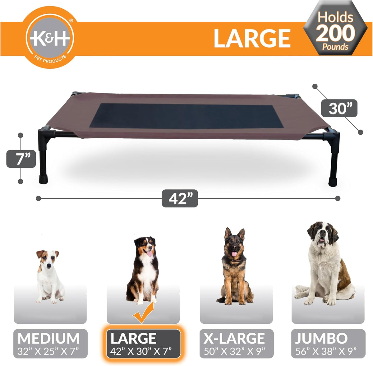 K&H Outdoor Elevated Dog Bed for Small & Medium Pets, Tan - Chocolate/Black Mesh / Large 42"L x 30"W - image 3