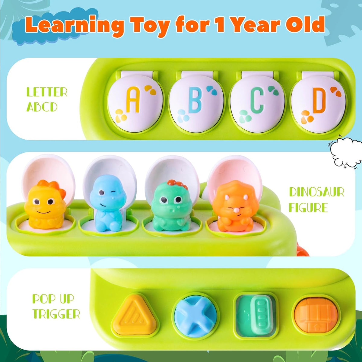 Tovol Zerky Montessori Cause & Effect Toy 12-18M - Dinosaur Land - image 2