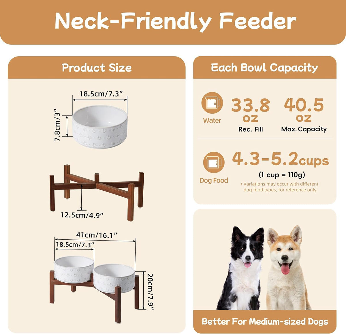Elevated Dog Bowls, Raised Ceramic Dog Bowl for Small & Medium Dogs – Essentials for Dogs - Double Bowls with Stand- Arctic White / 5CUPS - image 2