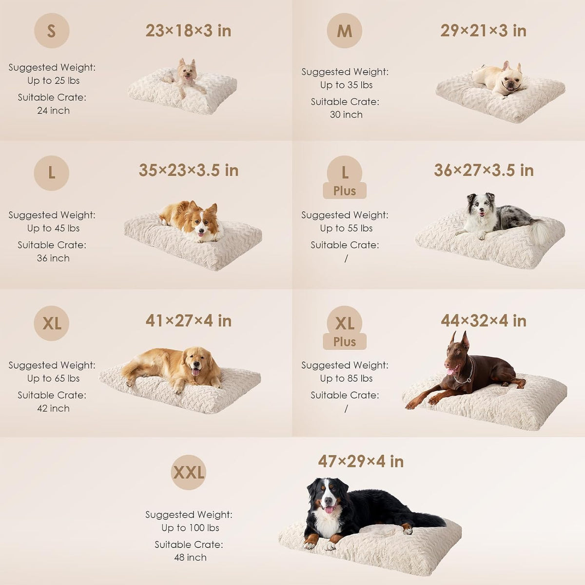 EHEYCIGA Washable XL Dog Beds Large Sized Dog - Beige / 41" x 27"x 4" - image 3