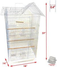 38-Inch Double Roof Top Large Bird Parrot House Cage – Essentials for Birds - 18.0"L x 14.0"W x 38.0"H / White - image 2