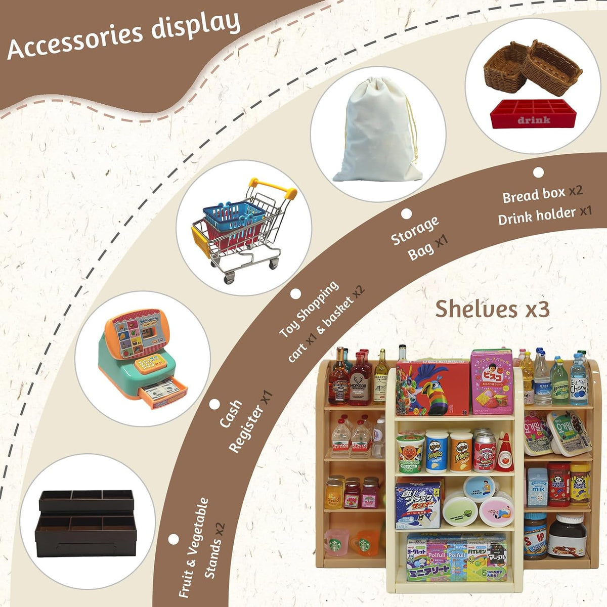 kimo 180-piece mini grocery store playset with metal shopping cart and cash register - view 2