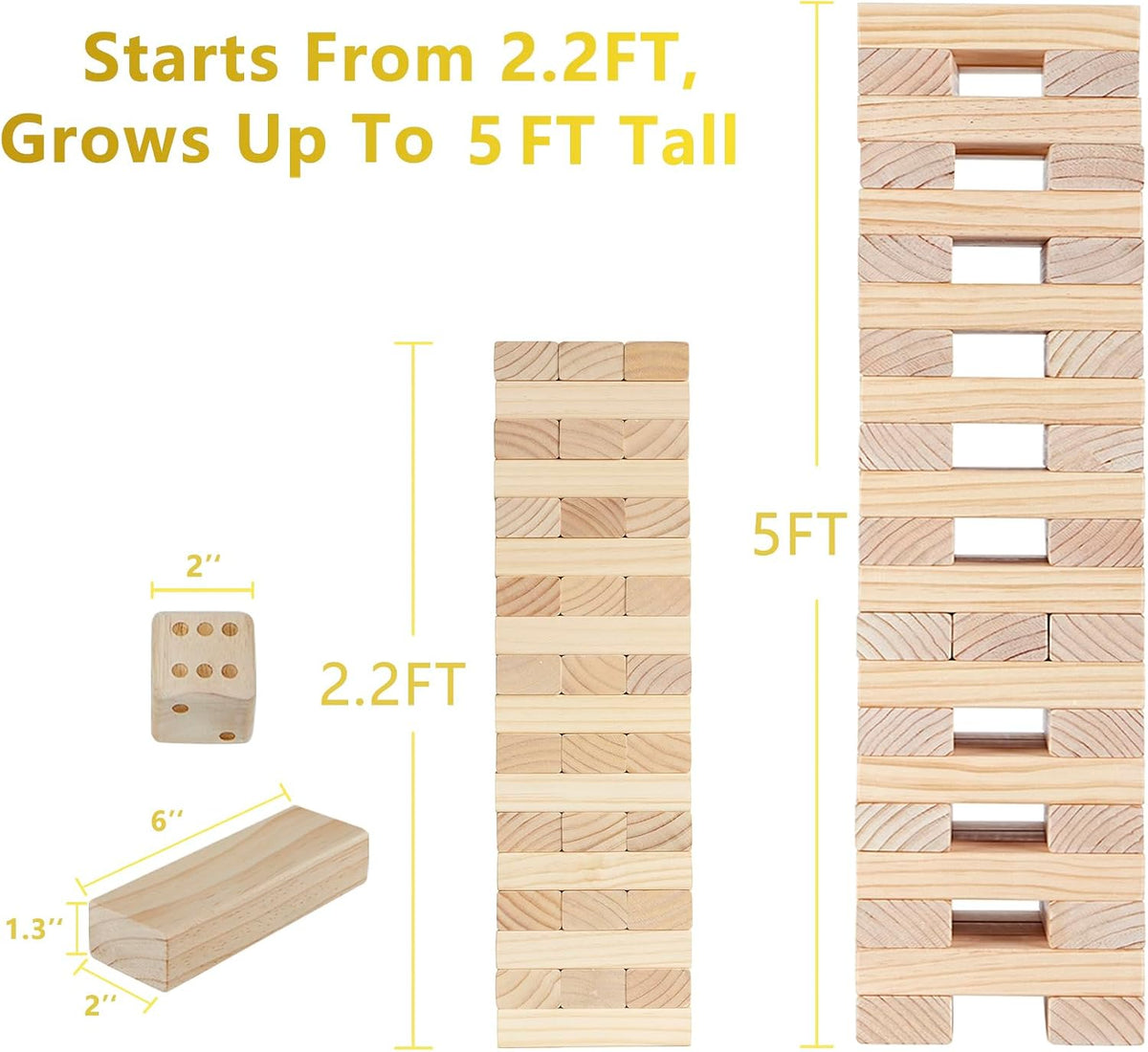 Aivalas Giant Tumble Tower 57 Blocks 4.2FT Indoor Outdoor Games - L-Up to 5 FT-60PCS - image 3