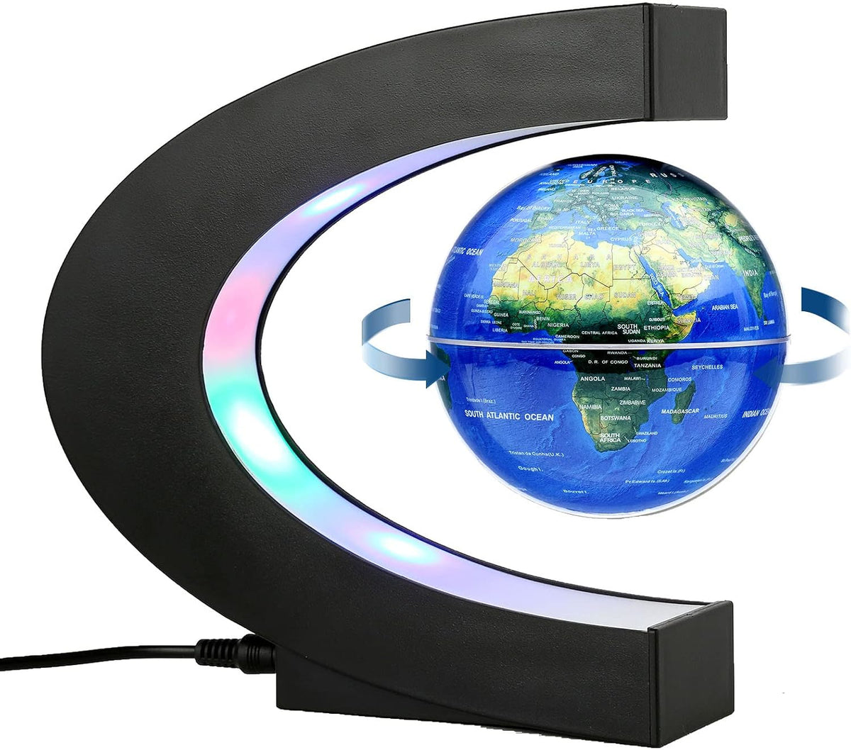 Magnetic Levitation Floating Rotating World Globe with LED Light - Blue