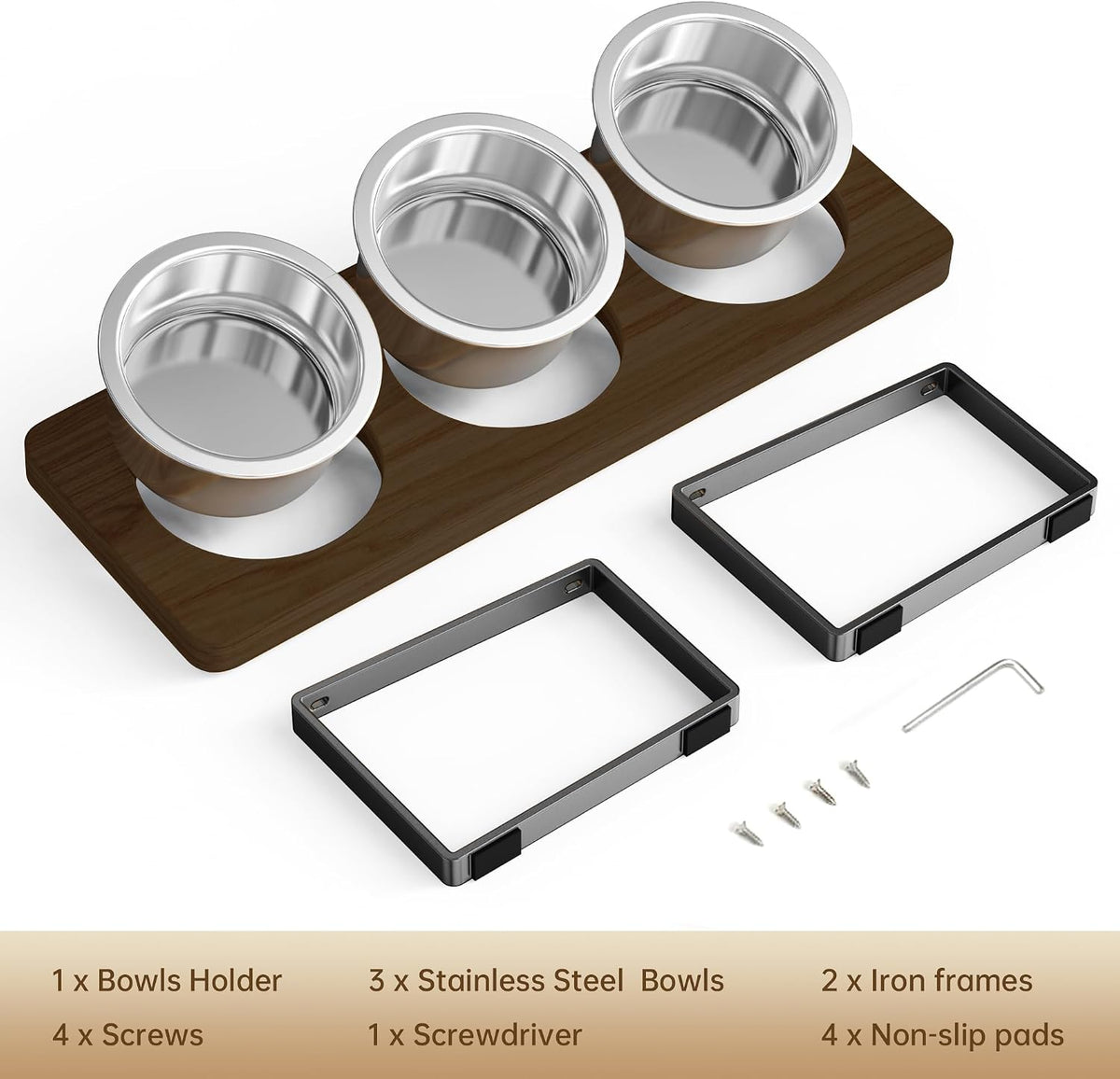 Elevated Cat Bowls with 3 Stainless Steel Bowls - Walnut 2 PACK - image 4
