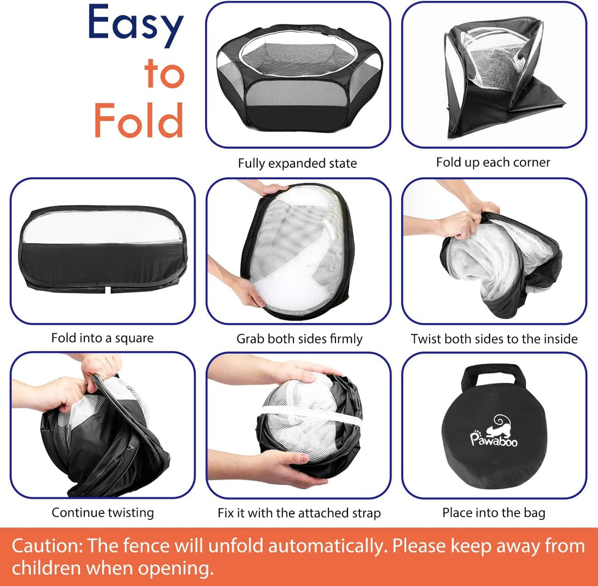 Pawaboo Small Animal Playpen, Waterproof Portable Pet Cage Tent - H-Black / 1 - image 2
