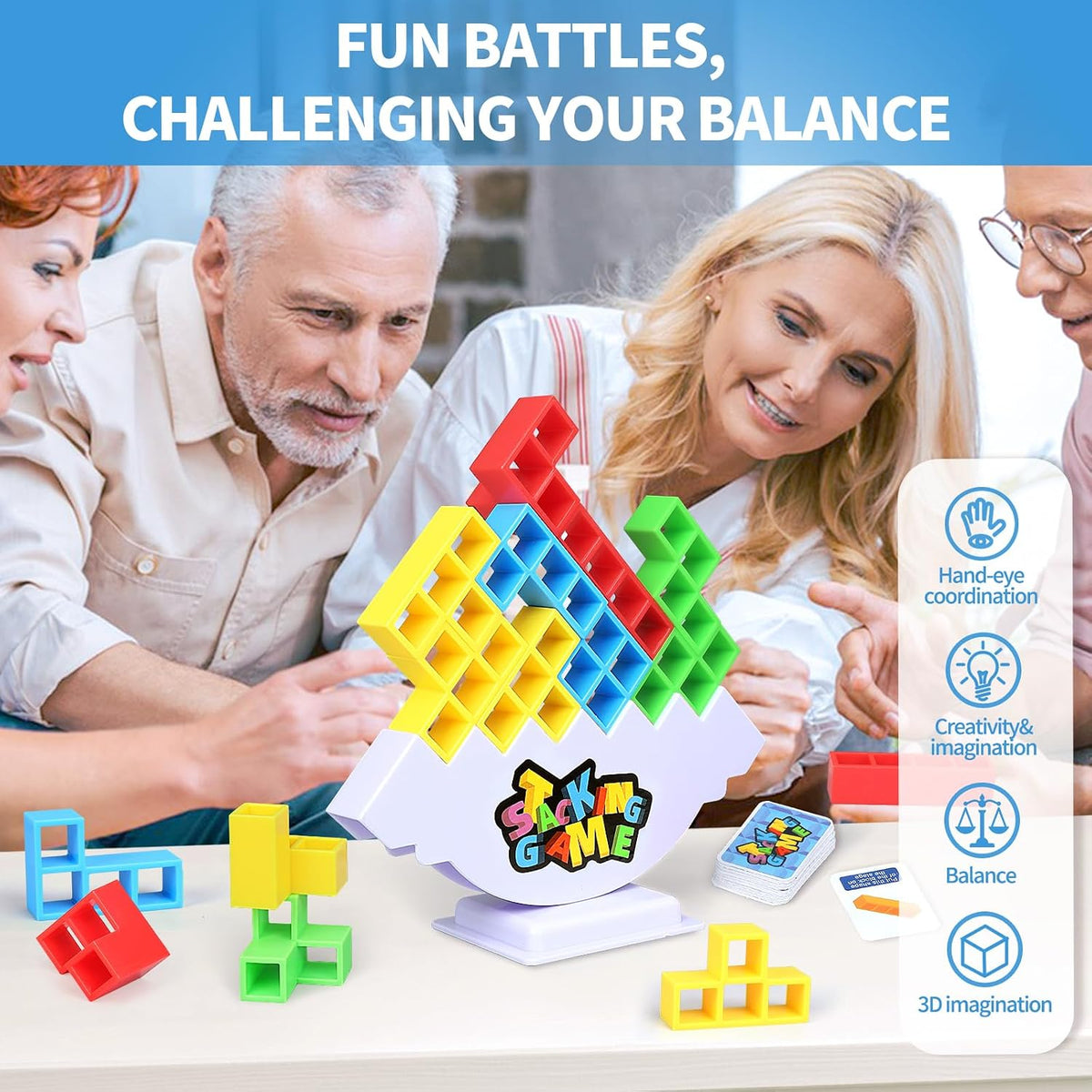 48PCS Stacking Game for Adult & Kids with 48 Cards - 48PCS Tower Stack (Pack of 2) - image 2