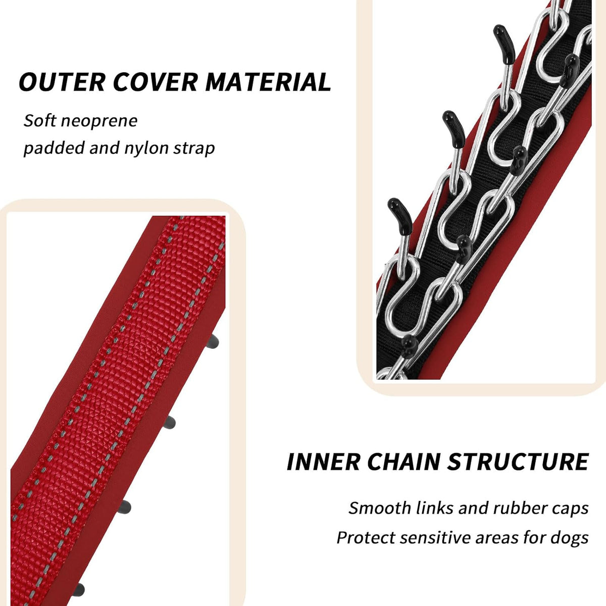 Anglevate red martingale no-pull dog collar with stainless steel chain and reflective strips - view 2