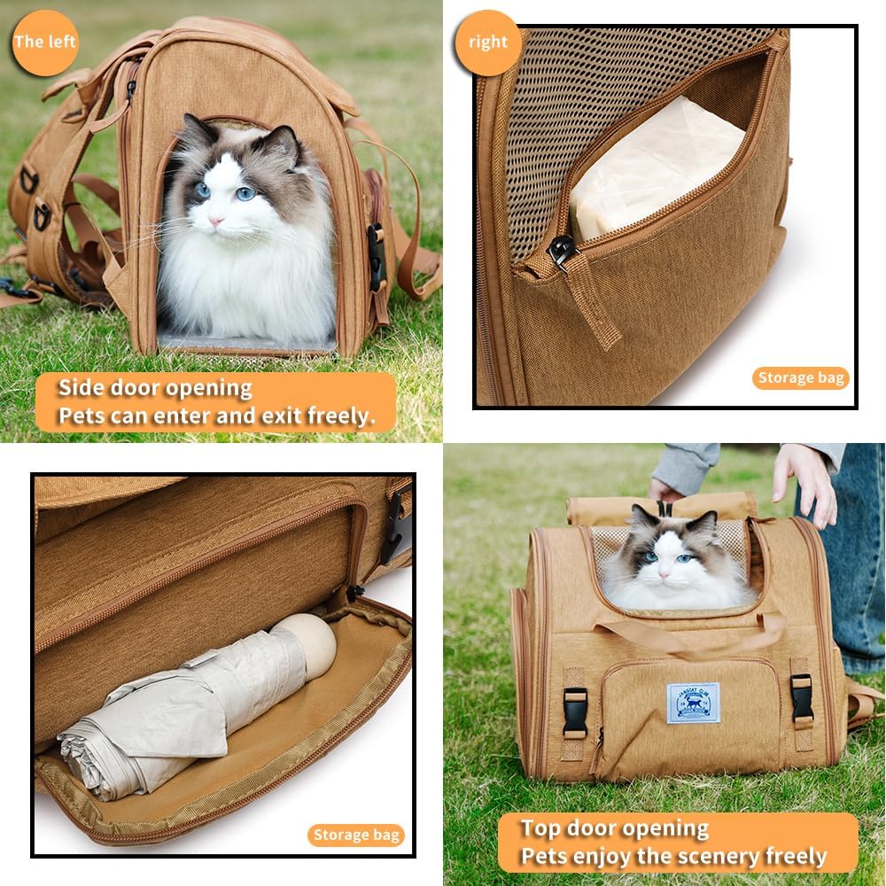 Pet Backpack Carrier for Small Dogs Medium Cats, Puppies - Brown +Two-Shoulder / 16.5"L x 10.0"W x 15.5"H - image 4