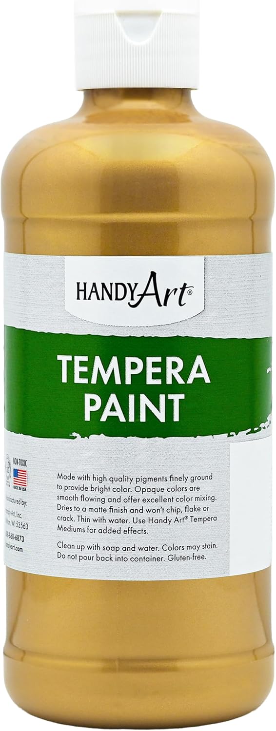 Handy Art metallic gold tempera paint in a 16 oz pint squeeze bottle with flip cap - view 8